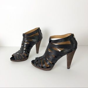 Nine West leather cage cutout platform heels black